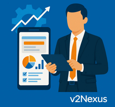 Vendedor profissional usando AFV com dispositivo móvel e analytics v2Nexus