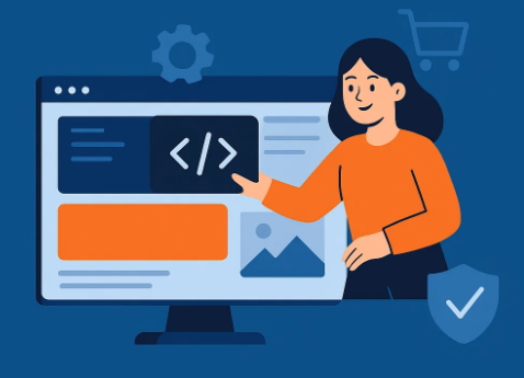 Desenvolvimento de Sites e Portais - Ilustração de uma desenvolvedora criando sites